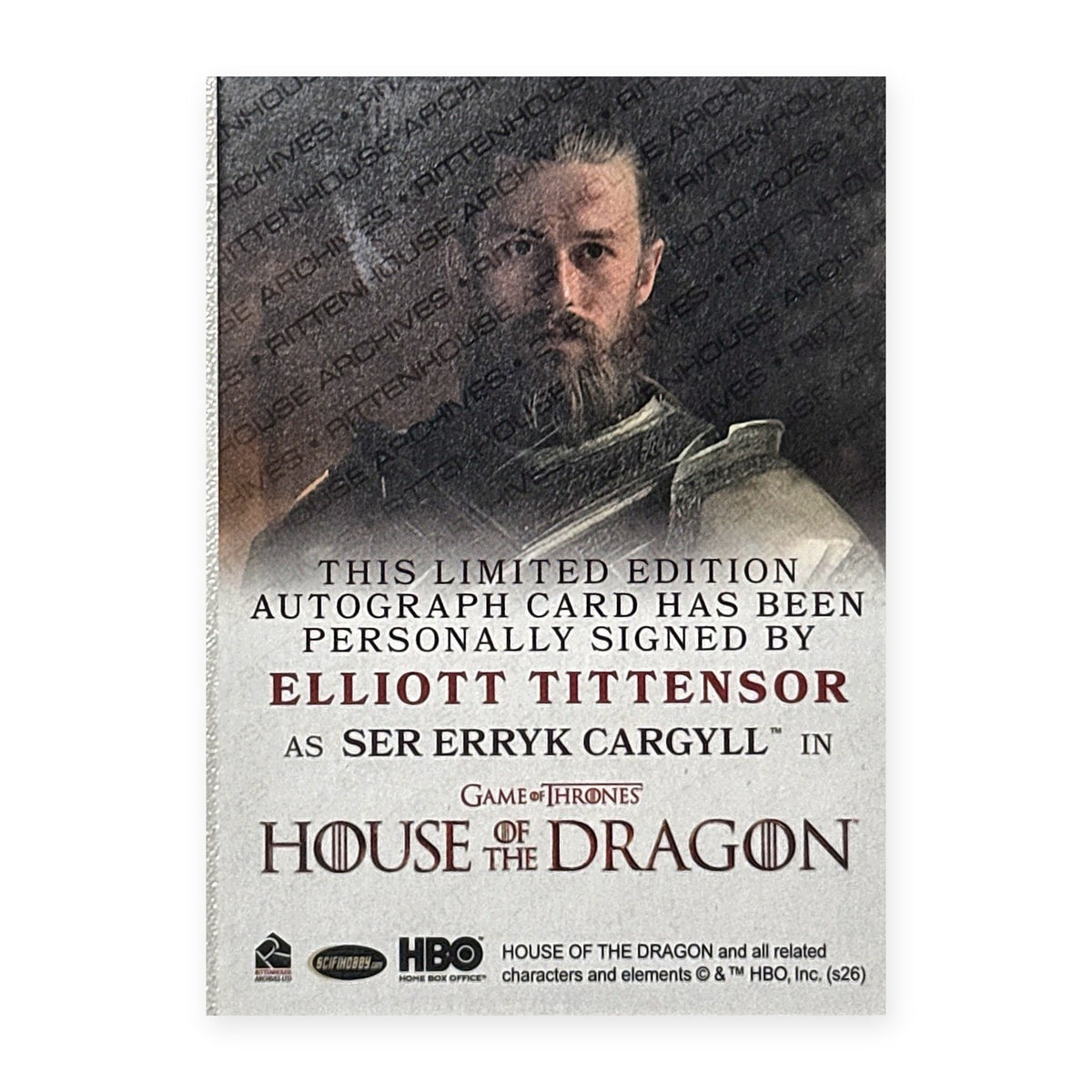 Elliott Tittensor Ser Erryk Cargyll Autograph HotD Series 2 Rückseite