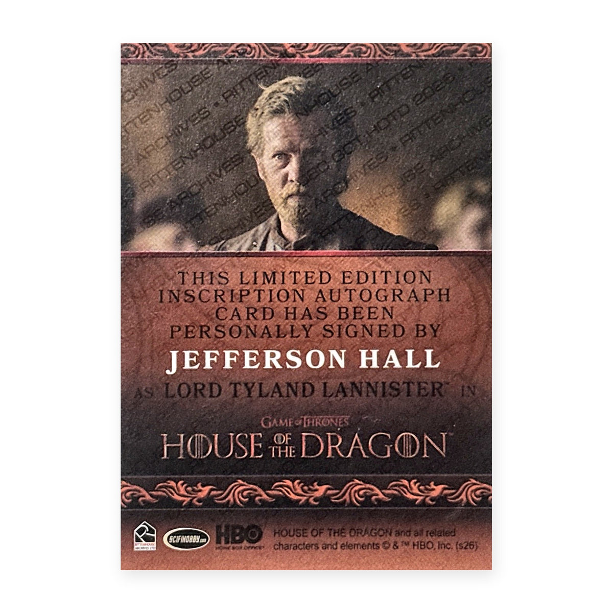 Jefferson Hall Lord Tyland Lannister Autograph HotD Series 2 Rückseite