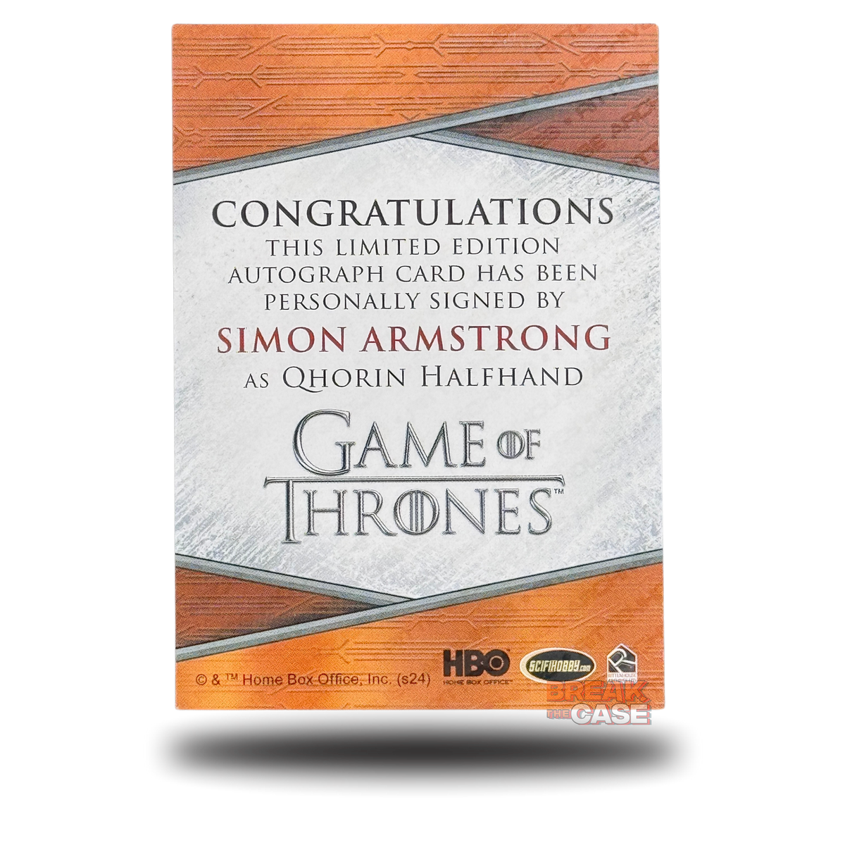GoT: Legends of the Realm - Simon Armstrong / Qhorin Halfhand - Auto/Signatur