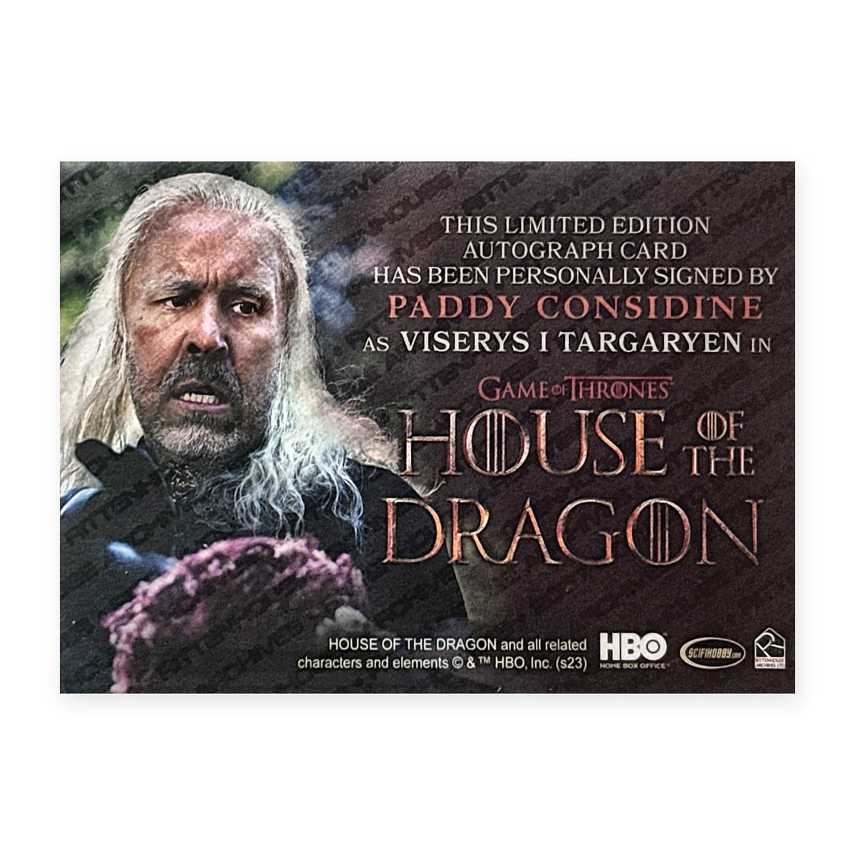 Paddy Considine King Viserys I Targaryen Autograph HotD Series 2 Rückseite