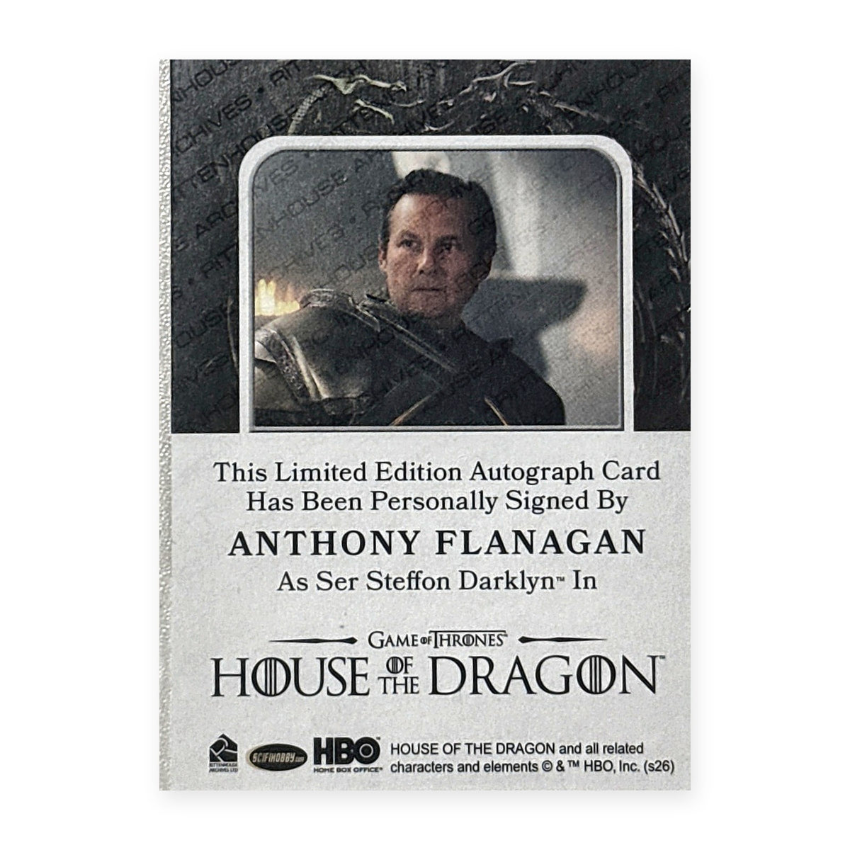 Anthony Flanagan Ser Steffon Darklyn Autograph HotD Series 2 Rückseite