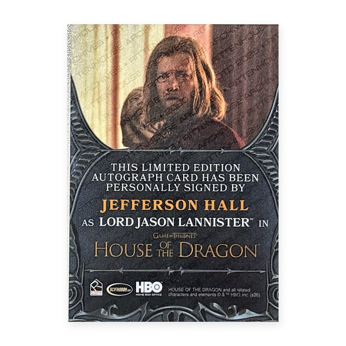 Jefferson Hall Lord Jason Lannister Autograph HotD Series 2 Rückseite