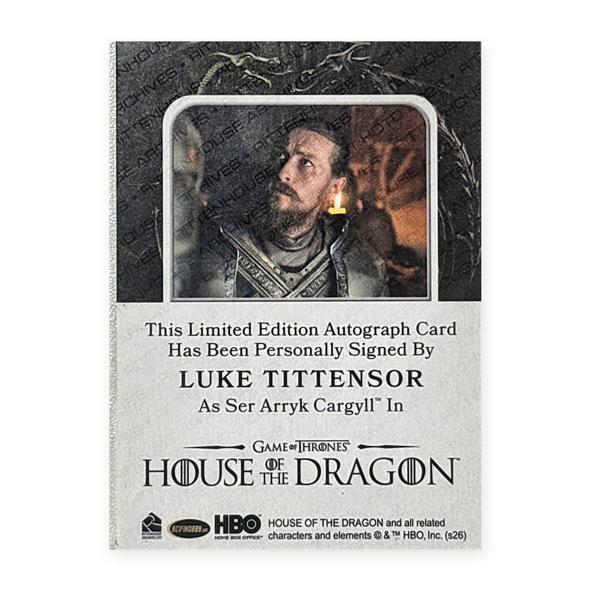 Luke Tittensor Ser Arryk Cargyll Autograph HotD Series 2 Rückseite