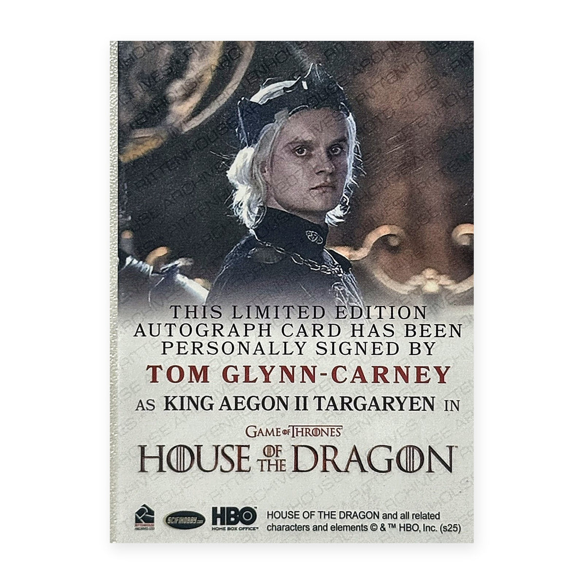 Tom Glynn-Carney King Aegon II Targaryen Autograph HotD Series 2 Rückseite