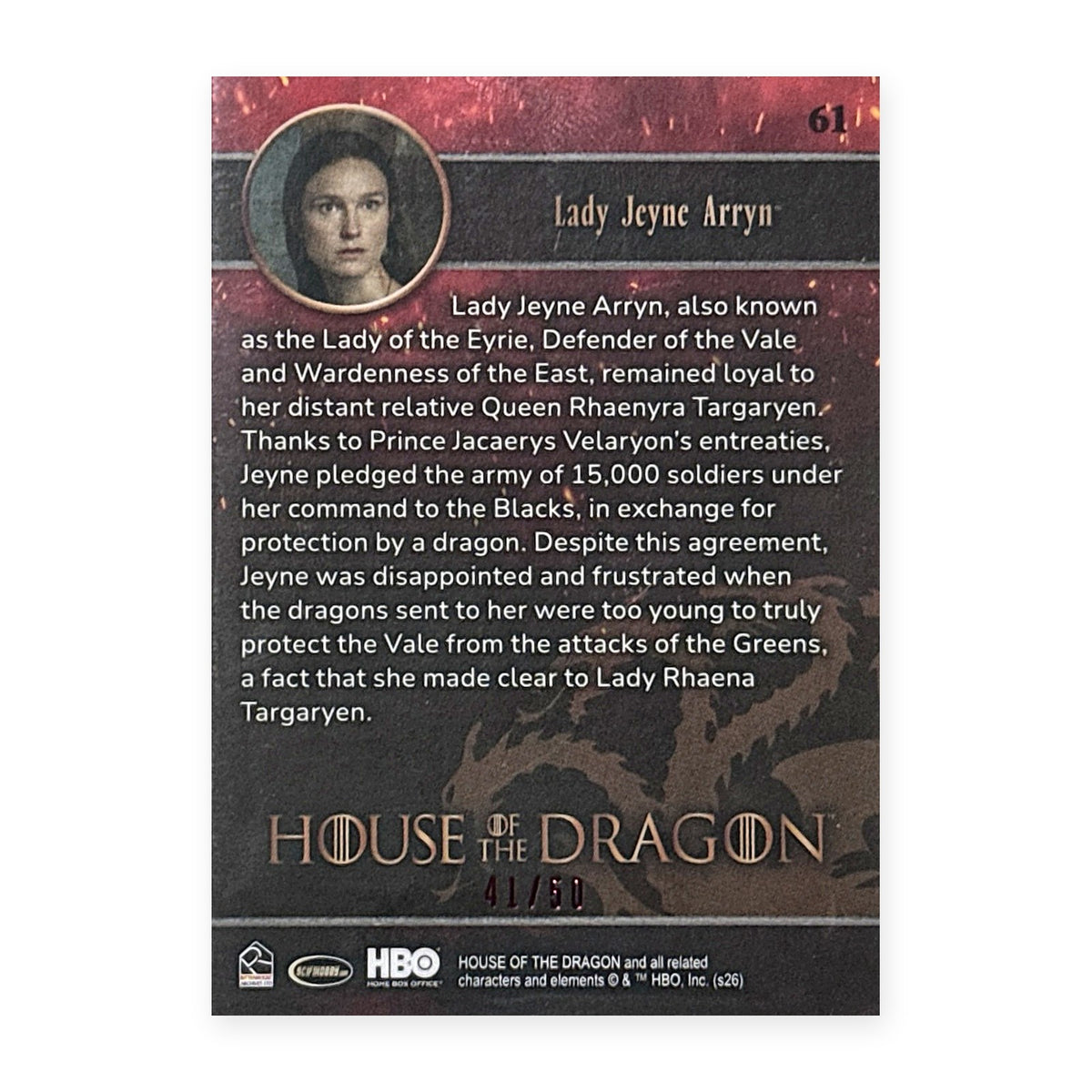 Lady Jeyne Arryn 61 HotD Series 2 Rückseite