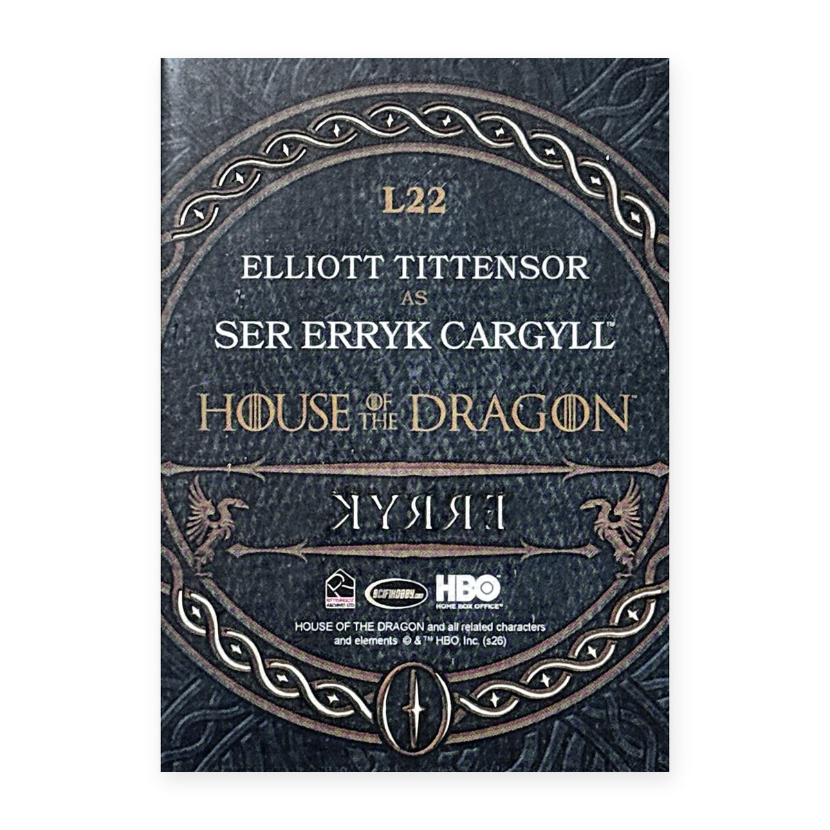 Elliott Tittensor Ser Erryk Cargyll L22 HotD Series 2 Rückseite